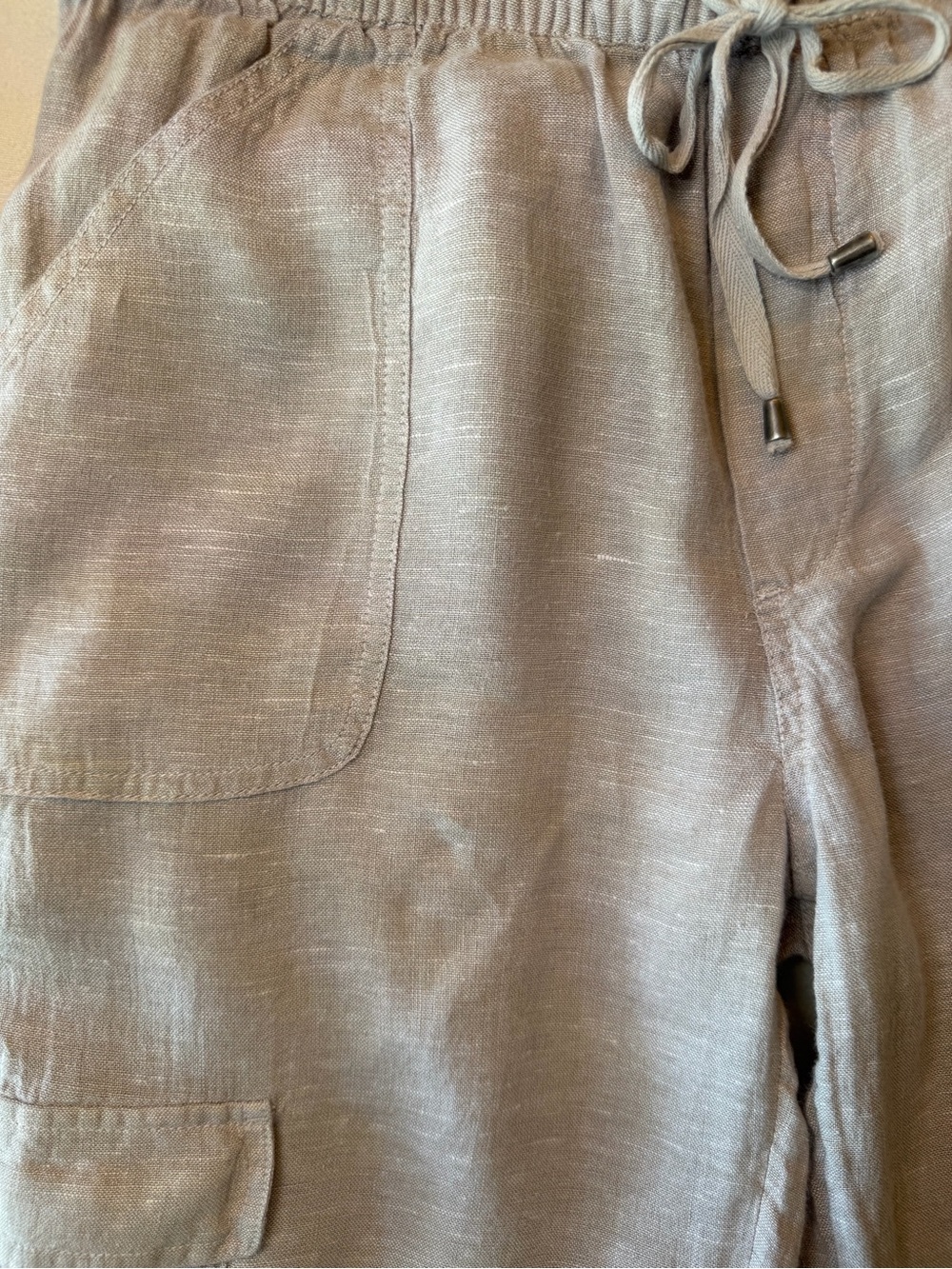 Nicole Miller Cream/Beige 100%linen Cropped Cargo Jogger Pants - Picture 7 of 7